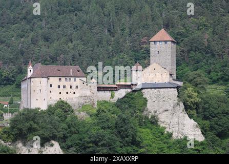 Dorf Tirol, Südtirol, Italien 07. Juni 2024: Hier der Blick von Dorf Tirol, Tirolo oberhalb von Meran auf das bekannte Schloss Tirol, Castel Tirolo,Stammburg der Grafen von Tirol und die Wiege der Grafschaft Tirol, Südtiroler Landesmuseum für Kultur- und Landesgeschichte , Meraner Land, Burggrafenamt, wandern, spazieren, Tourismus, Hotspot, Urlaubsdomizil *** Dorf Tirol, Südtirol, Italien 07 Juni 2024 hier ist der Blick vom Dorf Tirol, Tirol oberhalb von Meran auf das berühmte Tiroler Schloss, Schloss Tirol, Ahnenschloss der Grafen von Tirol und die Wiege der Grafschaft Tirol, Südtiroler Pro Stockfoto