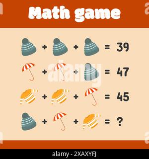 Mathematisches Erziehungsspiel zum Thema Herbst für Kinder. Logisches Denken, Vektorillustration. Stock Vektor