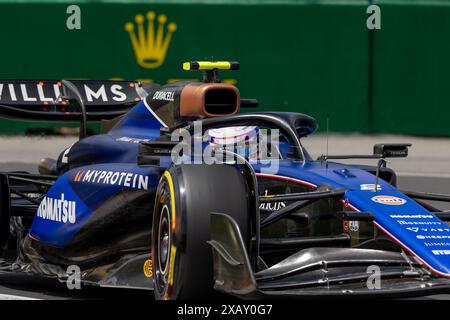 Montreal, Kanada. Juni 2024. Logan Sargeant aus den Vereinigten Staaten fuhr den (2) Williams Racing FW46 Mercedes während des GP du Canada, Formel 1, auf dem Circuit Gilles Villeneuve. Quelle: Alessio Morgese// Emage / Alamy Live News Stockfoto