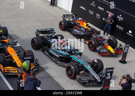 Montreal, Kanada. Juni 2024. George Russell aus großbritannien fuhr mit dem (63) Mercedes-AMG Petronas F1 Team F1 W15 E Performance Mercedes während des GP du Canada, Formel 1, auf dem Circuit Gilles Villeneuve. Quelle: Alessio Morgese// Emage / Alamy Live News Stockfoto