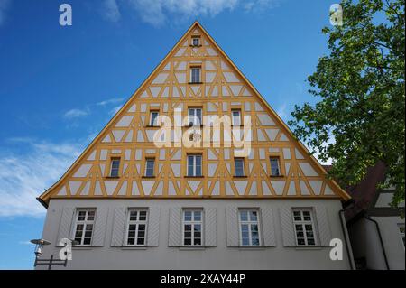 Historischer Fachwerkgiebel eines Wohnhauses, Schwabach, Mittelfranken, Bayern, Deutschland Stockfoto