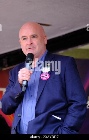 London, Großbritannien. Oktober 2022. Mick Lynch wendet sich an die Tausende von Anhängern der Gewerkschaft in Großbritannien ist gebrochen Protest. Credit Mark Lear/Alamy Stockfoto