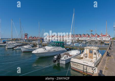 Bagenkop Hafen, Langeland Insel, Fünen, Yachthafen, Ferienhäuser, Leuchtturm, dänische Südsee, Ostsee, Dänemark Stockfoto