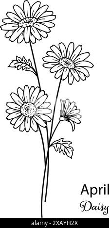 Geburtsmonat Blume des April ist Gänseblümchenblume für den Druck Gravur, Laserschnitt, Färbung und so weiter. Vecter-Illustration. Stock Vektor