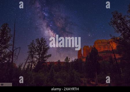 Die Milchstraßengalaxie Durch Den Cathedral Rock Trailhead Stockfoto