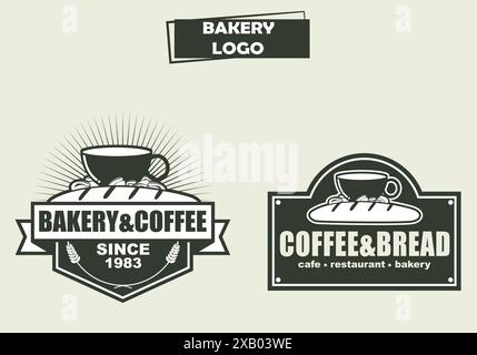 Logo-Set für Bäckerei und Kaffee – perfekt für Café-Branding, handwerkliche Bäckereien, Cafés und Produktetiketten für Gebäck Stock Vektor