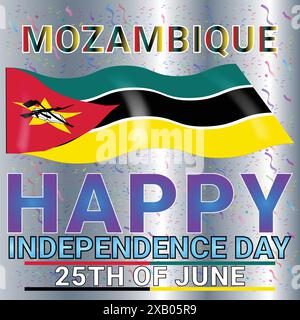 Mosambik Happy Independence Day 25. Juni mit sehr attraktivem farbenfrohen Thema und Konfetti Stock Vektor