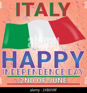 Italien Happy Independence Day 2. Juni mit sehr attraktivem farbenfrohen Thema und Konfetti Stock Vektor