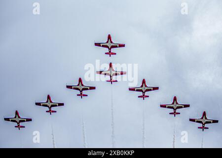 Montreal, Kanada. Juni 2024. CF Snowbirds - akrobatischer Gooup vor dem Rennen während des Formel 1 AWS Grand Prix du Canada 2024, Montreal, Quebec, Kanada, vom 6. Bis 9. Juni - Runde 9 von 24 von 2024 F1-Weltmeisterschaft Credit: Alessio de Marco/Alamy Live News Stockfoto