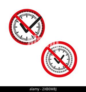 Kein Zeitsymbol. Uhrensymbol überschritten. Rot und schwarz. Vektorabbildung. Stock Vektor