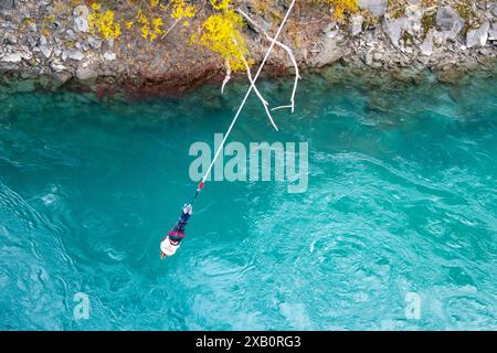 Bungy springt auf dem Fluss Stockfoto