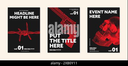 Magazin Cover Design Set, Layout Design für Veranstaltungsposter, Illustrationselement Grafik für Titelbuch. Minimalistische Indie-Broschüre, moderne Flyer Stock Vektor