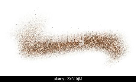 Partikel und Sprenkel von Kaffee, Kakao oder Schokoladenpulver. Brauner Staub oder Sand welliges Element. Gemahlene Bohnen, Körner und Granulate wellenförmig. Vektor-gesprühte Überlagerung Illustration Stock Vektor