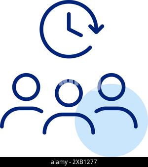 Gruppe von Personen und Uhr. Arbeitszeit des Unternehmens. Unternehmenstreffen. Pixelperfektes, bearbeitbares Konturvektorsymbol Stock Vektor