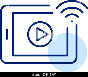 Elektronisches Tablet, Wiedergabetaste und wi-fi-Symbol. Online-Video-Streaming, digitale Unterhaltungsdienste. Pixelperfektes, bearbeitbares Konturvektorsymbol Stock Vektor