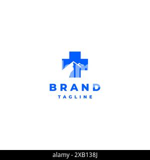 Mountain Silhouette Inside Medical Plus Symbol Logo Design. Health Plus Symbol Mit Berge Silhouette Im Logo Design. Stock Vektor