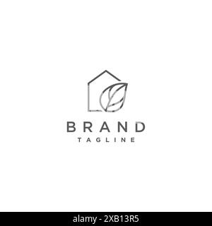 Haus- und Blattsymbole in minimalistischen Linien. Symbol für breites Blatt neben dem Logo-Design für Home Symbol. Stock Vektor