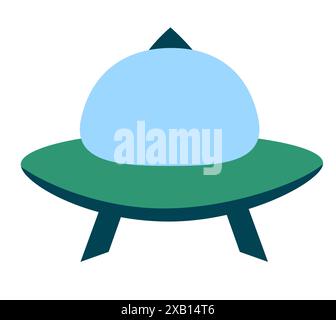 Alien-Raumschiff, Raumschiffe und UFO. Kosmisches Schiff in Form einer Untertasse für den Transport. Kinder Clip Art. Vektor-Zeichentrick flache Illustration für Raum Stock Vektor