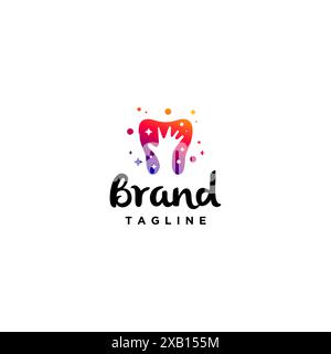 Kinderhand greift nach dem Stern in den Zähnen Silhouette verspieltes Logo-Design. Verspieltes Dentallogodesign Mit Abstrakter Hand-Innenseite Der Zähne Silhouet Stock Vektor