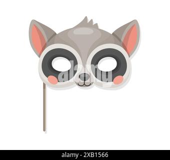 Waschbär Tier Karneval Party Maske. Festival oder Geburtstagsvektor Kostüm von Wildwald Waschbär oder Waschbär Tier Gesicht auf Stock. Cartoon-Fotostand Requisite der Halloween-Feiertags-Kinderkostümparty Stock Vektor
