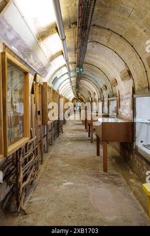 Einer der langen unterirdischen Gänge, in denen sich das Somme-Schlachtfeldmuseum in Albert Frankreich befindet Stockfoto