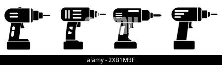 Bohrsymbole in flacher Ausführung. Vektordarstellung des Symbols für Akku-Bohrer. Konzept der Bau-, heimwerkerarbeit, Reparatur- und Tischlerarbeiten Stock Vektor