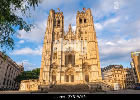 Allgemeine Ansicht der Kathedrale St. Michael und St. Gudula in Brüssel, Belgien Stockfoto