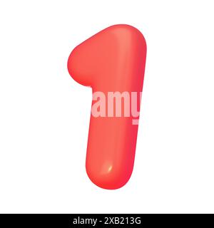 Nummer 1. Rote Ziffer 1 im 3D-Stil. Realistisches Design im Ballon-Stil, Elemente isoliert auf weißem Hintergrund. Vektorabbildung Stock Vektor