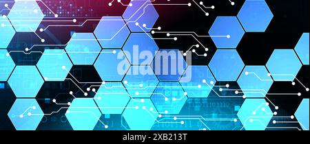 Abstrakte Leiterplatte und Sechsecke auf Farbverlaufshintergrund. Hi-Tech-Digitaltechnologie-Konzept. Vektor Stock Vektor
