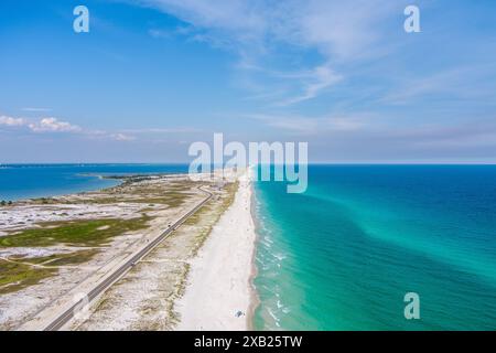 Der Strand in Pensacola, Florida, aus der Vogelperspektive Stockfoto