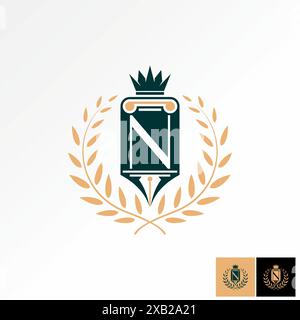 Logo Design Grafik Konzept kreative Premium Vektor Stock Initial N Schriftstift Säule Anwalt Anwalt Stalk Blätter Blatt bezogen auf Emblem Badge Firma Stock Vektor