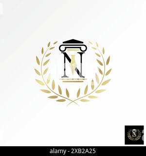 Logo Design Grafik Konzept kreative Premium Vektor Stock Initial N Schriftsäule Stift Recht Anwalt Advovate Stielblatt Blätter in Bezug auf Emblem Badge Firma Stock Vektor