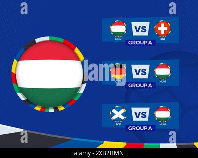 Spielplan der ungarischen Fußballmannschaft in der Gruppenphase. Vektorvorlage. Stock Vektor