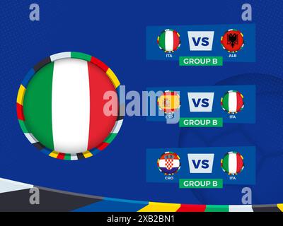 Spielplan der italienischen Fußballmannschaft in der Gruppenphase. Vektorvorlage. Stock Vektor