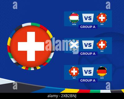 Spielplan der Schweizer Fußballmannschaft in der Gruppenphase. Vektorvorlage. Stock Vektor