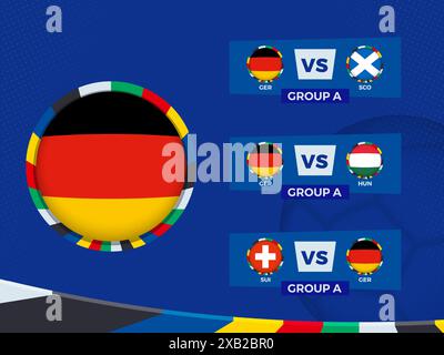 Spielplan der deutschen Fußballmannschaft in der Gruppenphase. Vektorvorlage. Stock Vektor