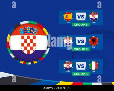 Spielplan der kroatischen Fußballmannschaft in der Gruppenphase. Vektorvorlage. Stock Vektor