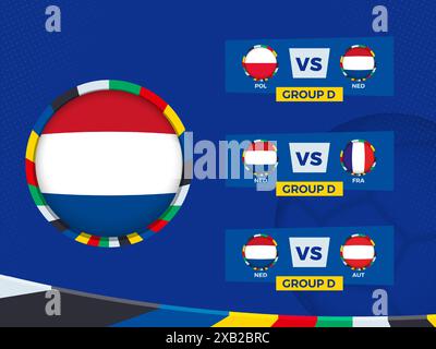 Spielplan der niederländischen Fußballmannschaft in der Gruppenphase. Vektorvorlage. Stock Vektor