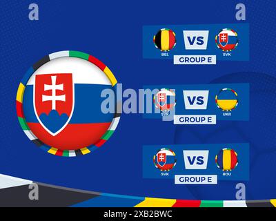 Spielplan der slowakischen Fußballmannschaft in der Gruppenphase. Vektorvorlage. Stock Vektor