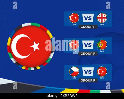 Spielplan der türkischen Fußballmannschaft in der Gruppenphase. Vektorvorlage. Stock Vektor