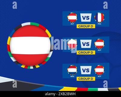 Spielplan der österreichischen Fußballmannschaft in der Gruppenphase. Vektorvorlage. Stock Vektor