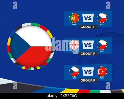 Spielplan der tschechischen Fußballmannschaft in der Gruppenphase. Vektorvorlage. Stock Vektor
