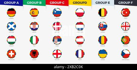 Teilnehmer Der Gruppenphase Der Fußball-Europameisterschaft. Vektorkennzeichen gesetzt. Stock Vektor