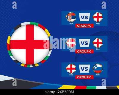 Spielplan der englischen Fußballmannschaft in der Gruppenphase. Vektorvorlage. Stock Vektor