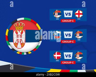 Spielplan der Serbischen Fußballmannschaft in der Gruppenphase. Vektorvorlage. Stock Vektor