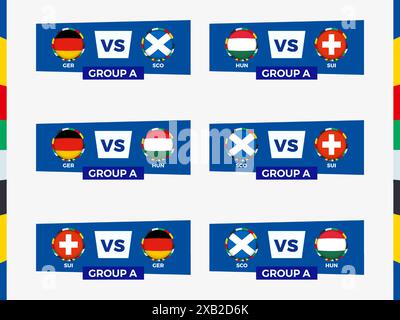 Turnierspiele der Gruppe A: Deutschland, Schottland, Ungarn, Schweiz. Vektorabbildung. Stock Vektor