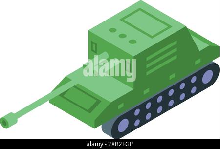 Ein grüner Militärpanzer feuert eine isometrische Illustration der Kanonen ab Stock Vektor