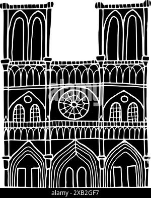 Silhouette der Notre Dame de Paris Vektor Hand gezeichnete Illustration. Symbol von Paris. Vintage-Zeichnung mit schwarzer Tinte für Symbol, Logo oder Design Stock Vektor