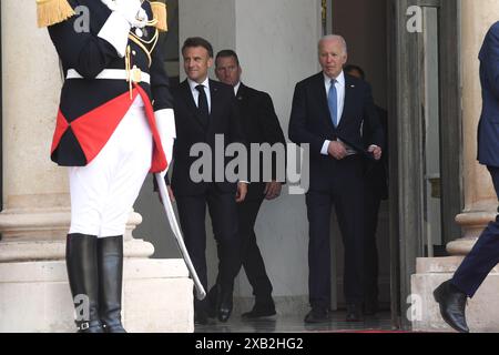 Paris, Frankreich. Juni 2024. Der Staatspräsident Emmanuel Macron empfängt am 8. Juni 2024 einen Staatsbesuch von Präsident Joe Biden aus den Vereinigten Staaten von Amerika im Elysee Palace in Paris. (Foto: Lionel Urman/SIPA USA) Credit: SIPA USA/Alamy Live News Stockfoto