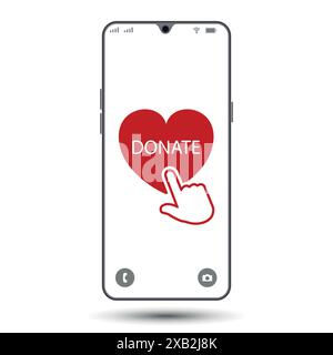 Smartphone mit rotem Herzsymbol auf dem Bildschirm. Spende durch Online-Zahlungen. Finanzielle Unterstützung. Stock Vektor
